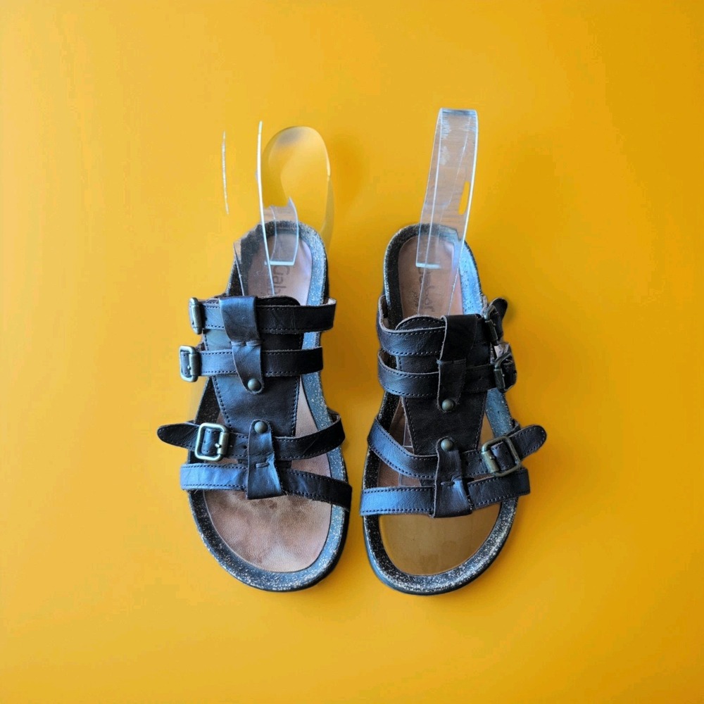 Gabor Slip On 3 adjustable Buckles Brown Leather Flats Sandal‎ US 6.5  EU 37 GUC